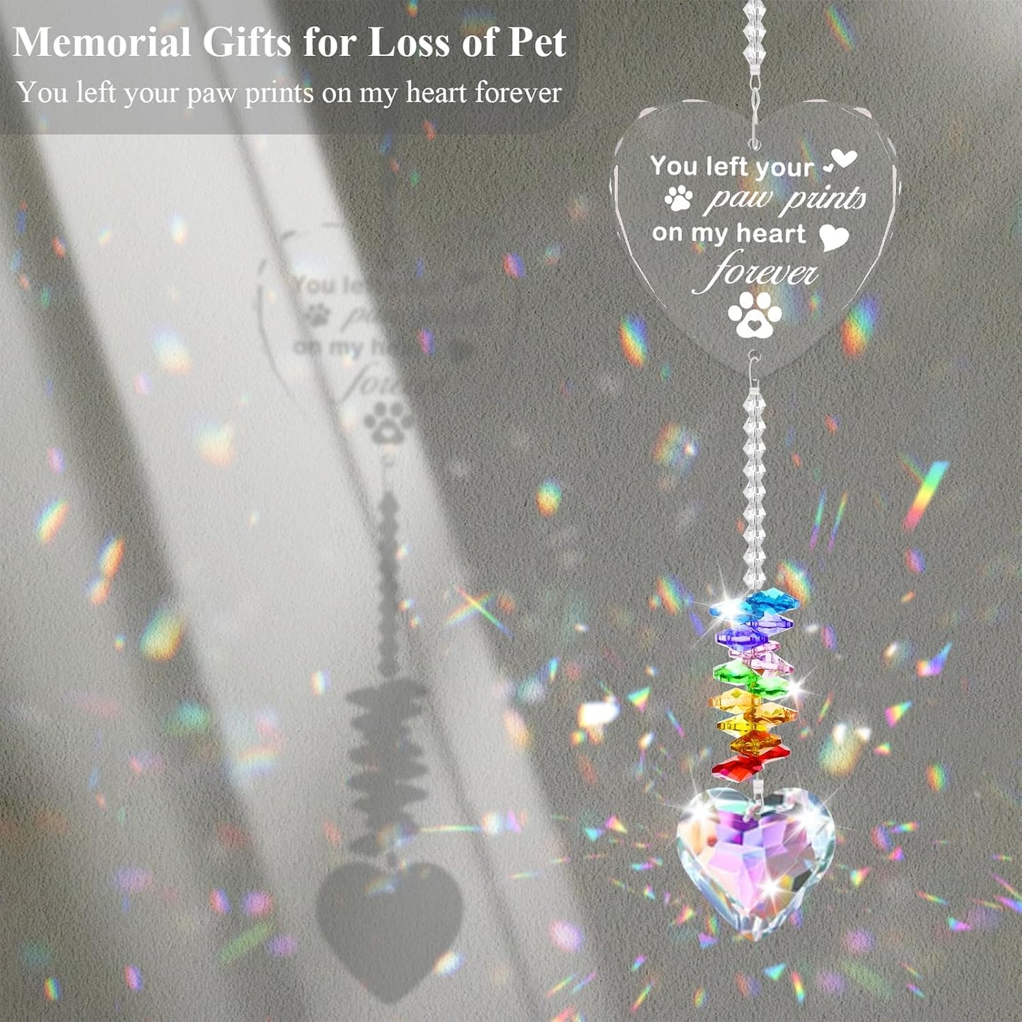 Pet Memorial Gifts for Dogs, Pet Memorial Crystal Suncatcher, Loss of Dog Sympathy Gift, Rainbow Bridge Dogs & Cat Remembrance Bereavement Gifts