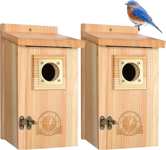 2 Pack Bird Houses for Outside Clearance with Copper Guard, Cedar Bird House Outdoor, Bluebird Finch Swallow Wren Chickadee Assembly Required