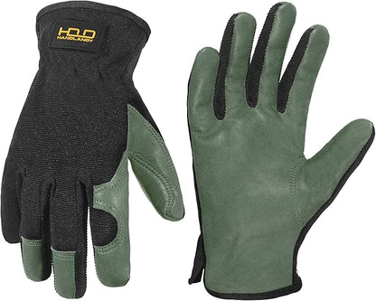 HANDLANDY Men Leather Gardening Gloves, Utility Work Gloves for Mechanics, Construction, Driver