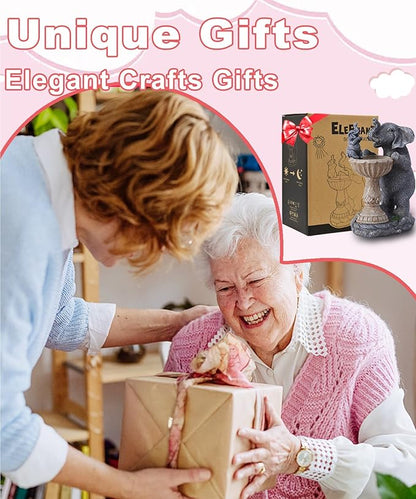 Garden Elephant Statues for Bird Bath: Outdoor Sculptures for Lawn Patio Yard Balcony Porch - Unique Gifts for Mother Grandma