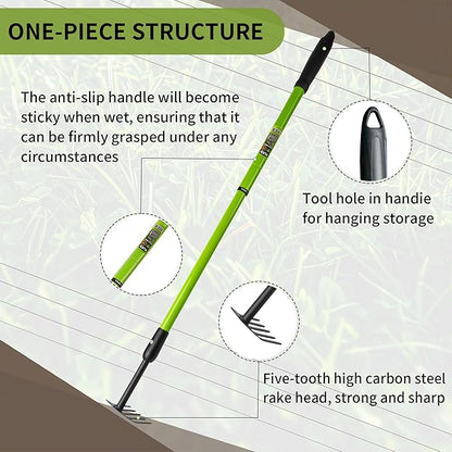 Small Rake Garden Rake Hand Rakes, Ajustable Handle Gardening Hand Cultivator Garden Tool with Non Slip Handle Hand Weeder Tool for Weeding Tilling Soil Planting