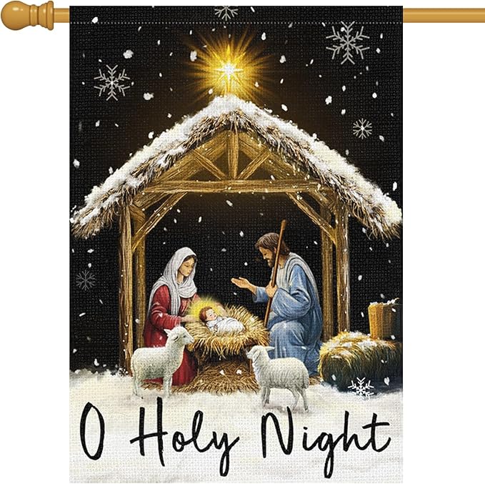 Louise Maelys Christmas O Holy Night Garden Flag 28x40 Inch Double Sided Nativity Xmas Large Burlap Welcome Winter Holiday Yard Outdoor Sign Outside House Decoration