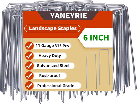 6 Inch 315 Pcs Hot-dip Galvanized U-Shaped Garden Stakes, Landscape Staples, Ground Stakes, for Decoration Weed Barrier Fabric, Irrigation Tubing, Holding Fence, Tarpaulin (300, 6 INCH)