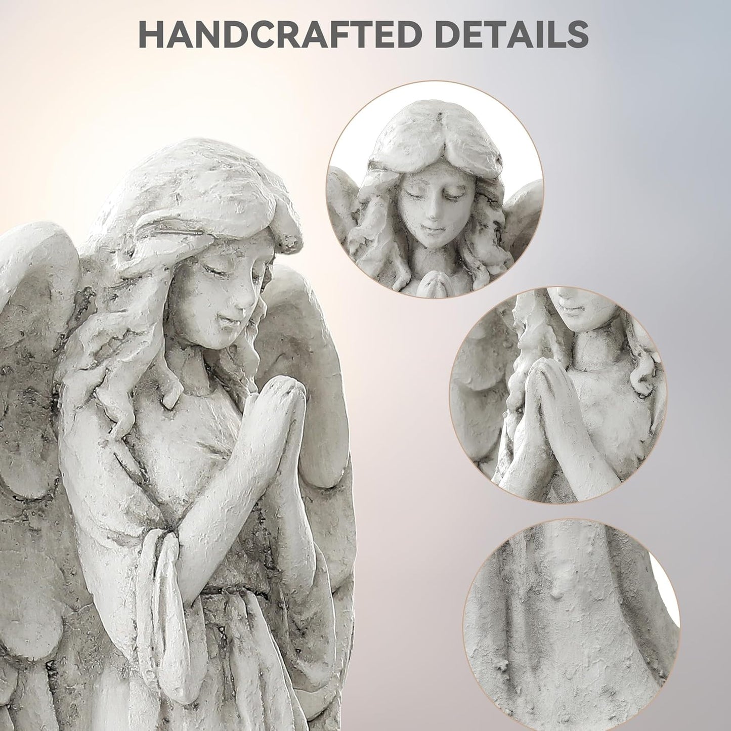 Praying Angel Statue for Outdoor Garden, 31 Inch Large Heavenly Memorial Sculpture,Durable Magnesium Oxide Stone for Yard, Patio or Cemetery Decor,Offering Comfort & Peace, Antique White