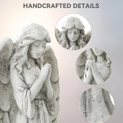Praying Angel Statue for Outdoor Garden, 31 Inch Large Heavenly Memorial Sculpture,Durable Magnesium Oxide Stone for Yard, Patio or Cemetery Decor,Offering Comfort & Peace, Antique White