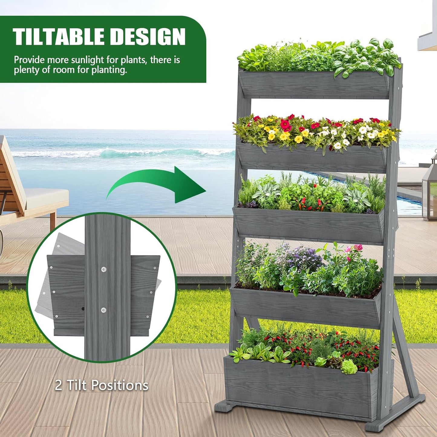 Wooden Vertical Raised Garden Bed, 5 Tier Garden Planters Raised Beds Freestanding Plant Stand Flower Rack Wooden Planter Box for Plants Herbs Flowers Vegetables Outdoor Indoor Gardening