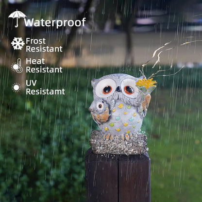 Solar Garden Statues Outdoor Decor, Fairy Owl Statue Garden Decor, Resin Yard Decorations Outdoor for Patio, Porch, Balcony, Lawn Ornaments, House Warming Birthday Gifts for Mom Women Grandma