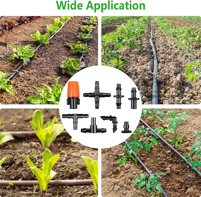 250 Pcs Drip Irrigation Fittings Kit for 1/4" Tubing：Gardrip 1/4 Inch Drip Irrigation Barbed Connectors (Nozzles, Nozzle Tees, Single Barbs, Couplings, Tees, Elbows, Plugs, Crosses) for Garden Systems