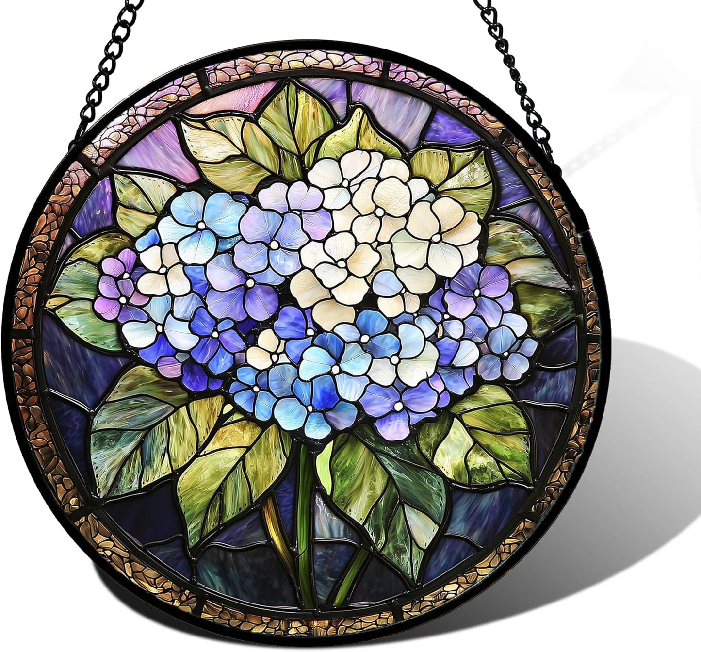 Stained Glass Window Hanging, Hydrangea Flowers Sun Catchers Diamond Glass Panel Hangings Plant Suncatcher Decor for Birthday for Women, Men, Wife, Aunt, and Mom 7.8 in