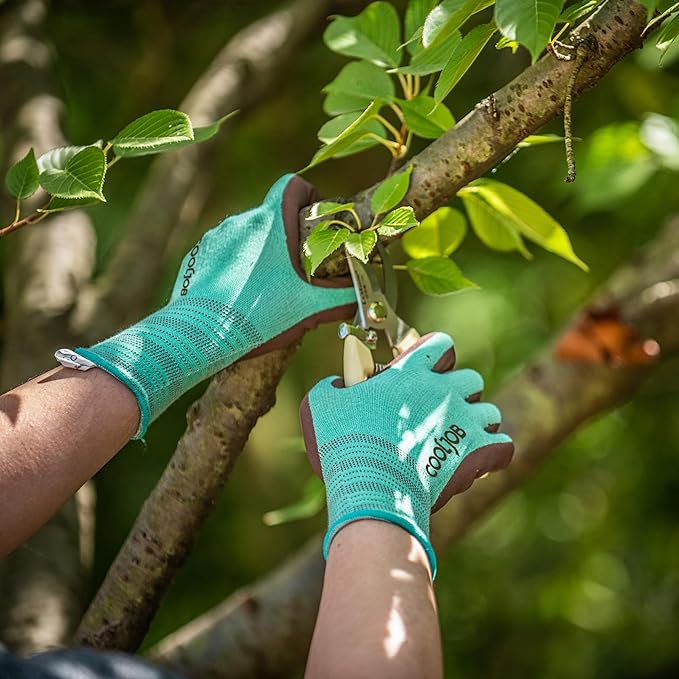 COOLJOB 2 Pairs Breathable Gardening Gloves for Women Small, Stretch Soft Modal Base with Non Slip Rubber Coating, Palm Dipped Grip Work for Gardener Worker in Lawn Yard Factory Garden
