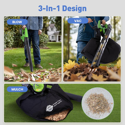 Leaf Blower, 20V Cordless Electric Blower, Leaf Vacuum and Mulcher, with 2 * 4.0Ah Batteries and 1 Fast Charger, Lightweight Leaf Blower for Patio Cleaning, Lawn Care, Blowing Fallen Leaves