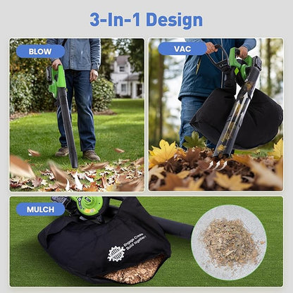 Leaf Blower, 20V Cordless Electric Blower, Leaf Vacuum and Mulcher, with 2 * 4.0Ah Batteries and 1 Fast Charger, Lightweight Leaf Blower for Patio Cleaning, Lawn Care, Blowing Fallen Leaves