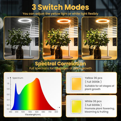 bseah Grow Light, LED Plant Light for Indoor Plants Growing, Full Spectrum Desk Grow Lamp with Pedestal, Automatic Timer for 3H/9H/12H, 10 Dimmable Levels (White)
