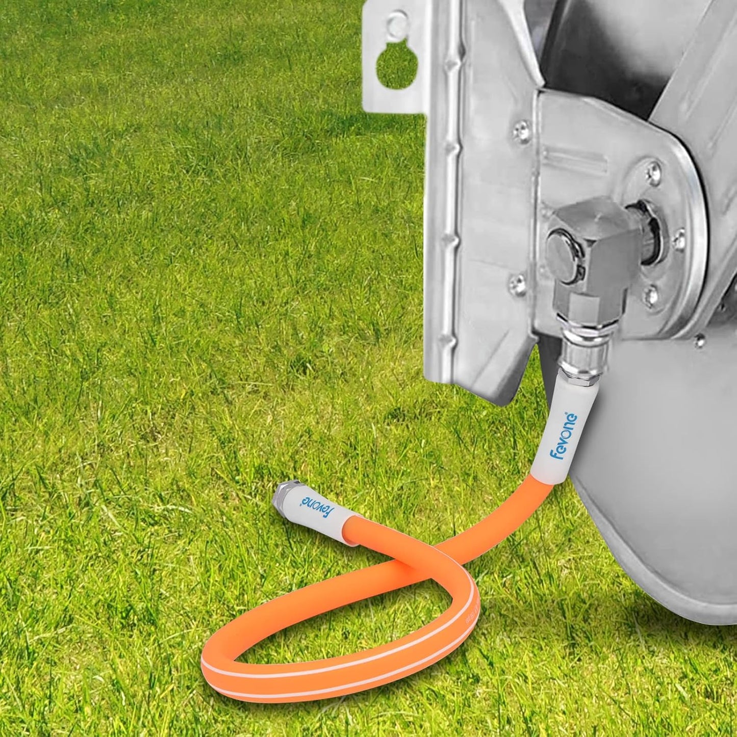 Fevone 50 ft x 5/8" Heavy Duty Garden Hose, Drinking Water Safe, Flexible & Kink-Free Hybrid Polymer Water Hose, Lightweight Outdoor Hose with 3/4" Solid Aluminum Fittings