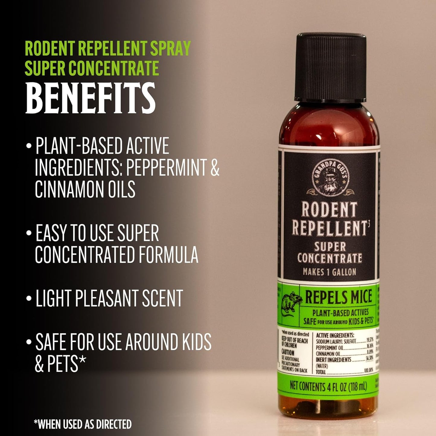 Grandpa Gus's Rodent Repellent Bundle: 1 Gallon Ready-to-Use Spray with Sprayer and 4 oz Super Concentrate (Makes 1 Gallon) for Natural and Effective Rodent Defense in Home and Garage