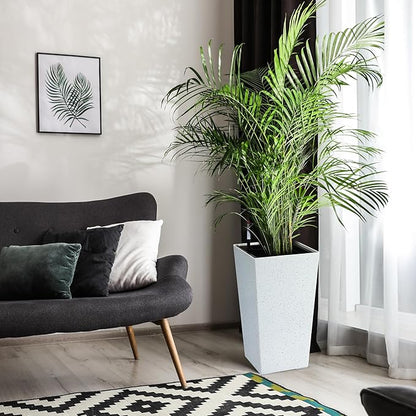 GarveeLife 22.5" Tall Planters Set of 2, Outdoor&Indoor Black Planter Pots, High Front Porch Planter Pots With Drainage Holes&Water Level Monitor&Inner Bucket, Automatic Watering, White and Black Dots