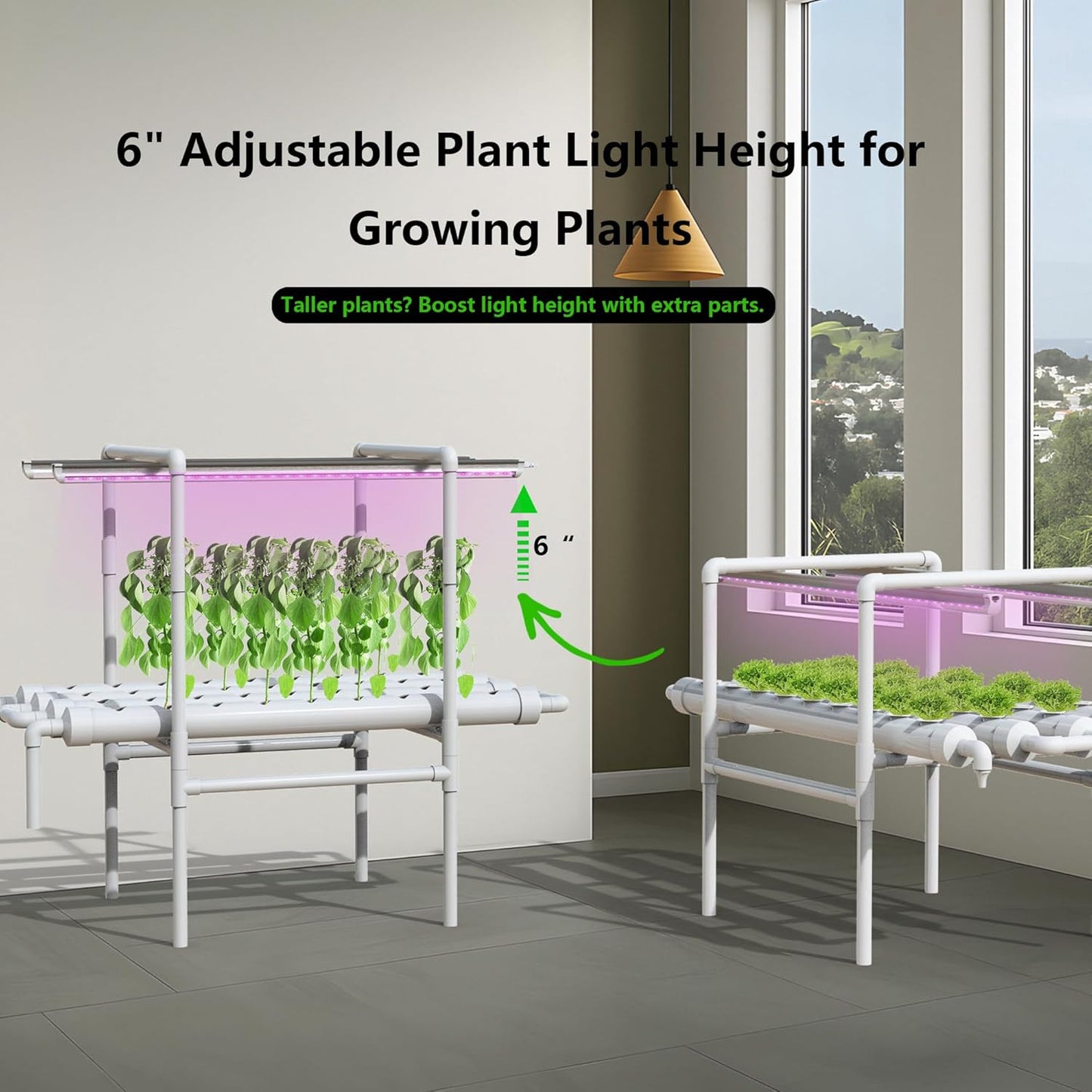 NFT Hydroponic Growing System Kit - Full-Spectrum Grow Lights ＆ Timer | 36 Plant Sites | Food-Grade PVC-U Pipes | Auto Water Pump & Timer | Indoor Gardening for Leafy Greens, Lettuce & Herbs