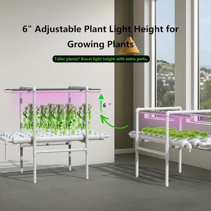 NFT Hydroponic Growing System Kit - Full-Spectrum Grow Lights ＆ Timer | 36 Plant Sites | Food-Grade PVC-U Pipes | Auto Water Pump & Timer | Indoor Gardening for Leafy Greens, Lettuce & Herbs