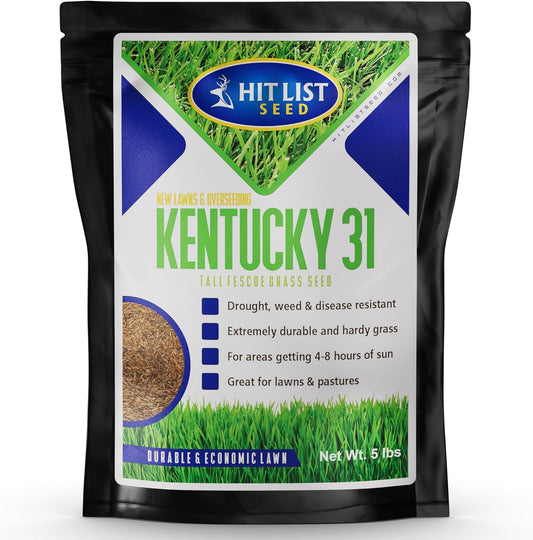 Kentucky 31 K31 Tall Fescue Grass Seed, 5 lbs - Drought Tolerant, Hardy & Abuse Tolerant, Excellent Forage, Pure Seed, Genuine KY31 Seeds, Weed Free, Hunting, Attractive to Deer and Elk