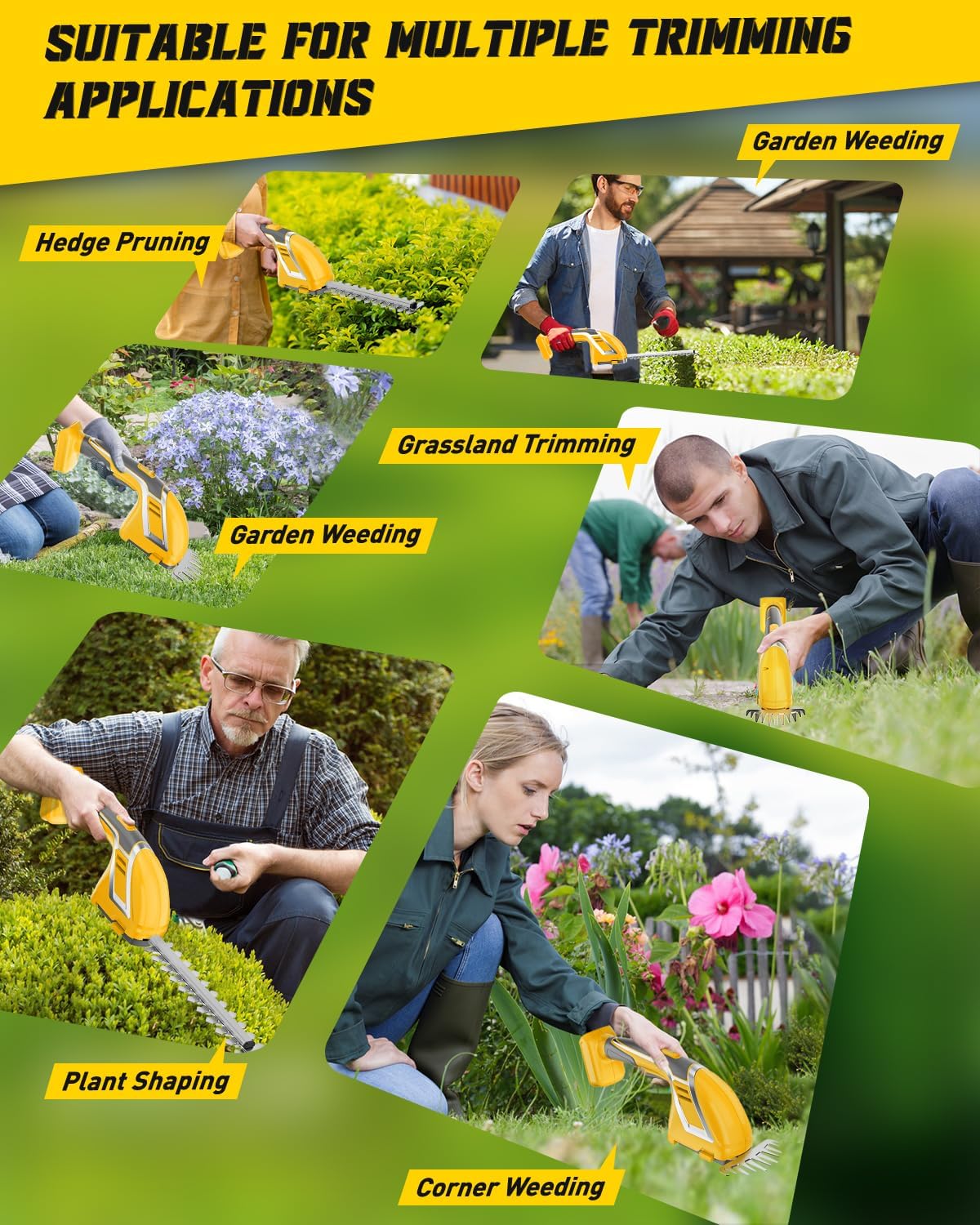 Rozlchar Cordless Hedge Trimmer & Grass Shears Handheld Compatible for Dewalt 20V Battery(No Battery), Lightweight 7.87'' Electric Hedge Trimmer 4.7" Grass Cutter Combo for Lawn, Backyard, Garden