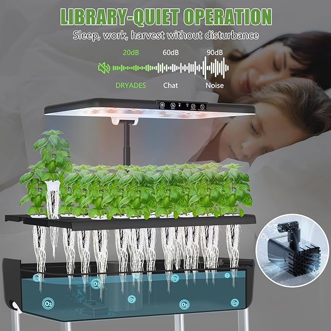 44-Pod Indoor Hydroponic Growing System + 3 Free Seeds Starter Kit (Lettuce, Salad Mixed, Basil Seeds) – Dual 53W Full-Spectrum LED, 10-L Water Tank, 2-Tier Grow Pods