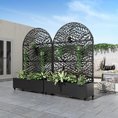 Casaphoria Metal Raised Garden Bed with Trellis and Wheels, 72"x47"x16" Arched Planter Box for Climbing Plants, Vegetables & Vines, Features Drainage Holes and Privacy Screen (Black-Spring)