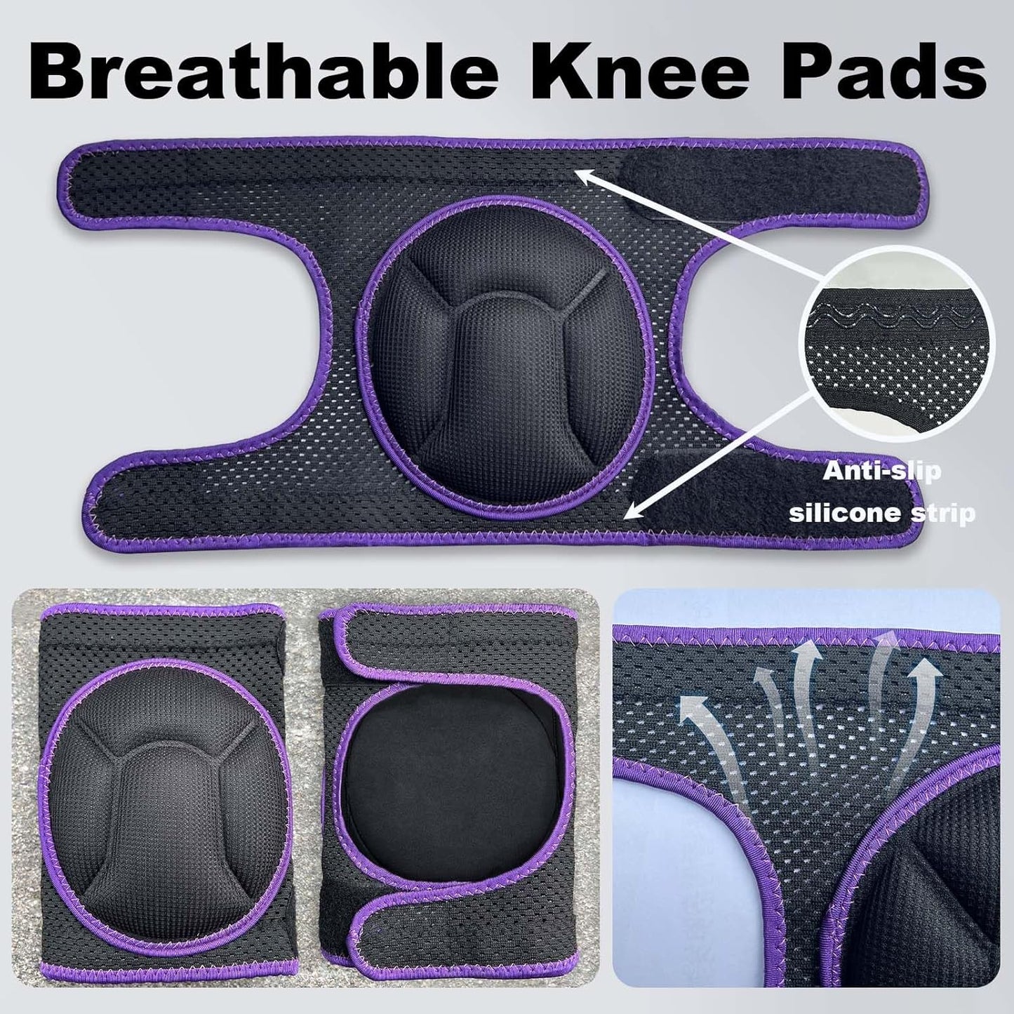 Gardening Knee Pads for Women, Mens Kneeling Pad for House Cleaning Floor Washing Work, Comfortable Knee Protector for Cleaner Gardener, Adjustable Soft Knee Pad for Kneeling on Hard Floor, Purple L (1 pair)