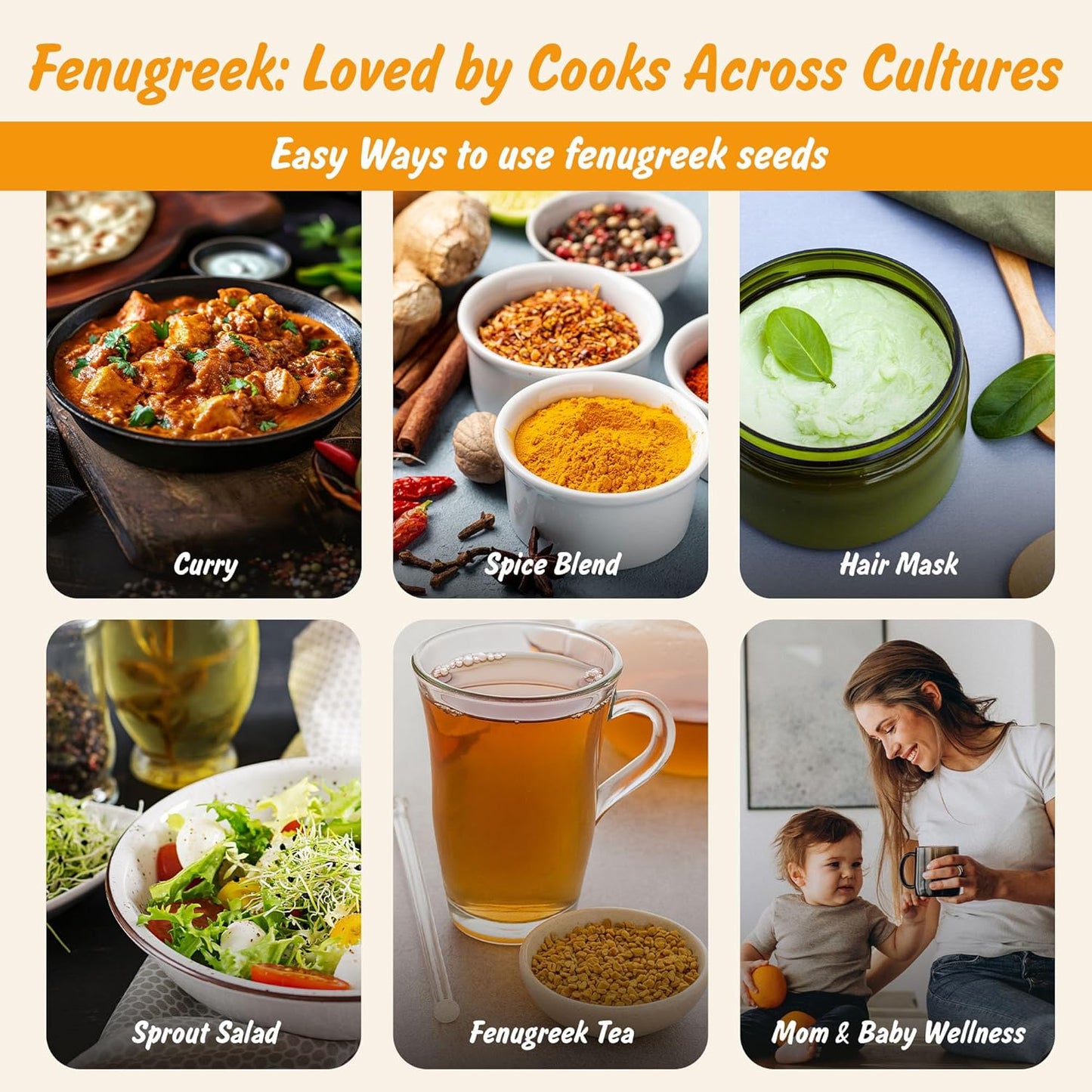 USDA Organic Fenugreek Seeds, Lab Tested for Heavy Metals, Resealable 8 oz Pouch, Methi, Semillas de Fenogreco