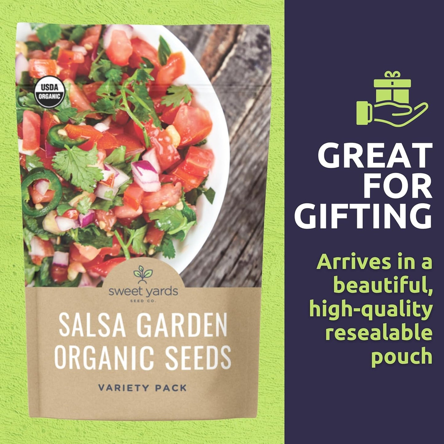 Organic Salsa Garden Seeds Variety Pack - 8 Individual Packs - 2025 Season - Cayenne Pepper, Roma Tomato, Cilantro and More! for Indoor & Outdoor Planting (Non-GMO, Certified Organic)