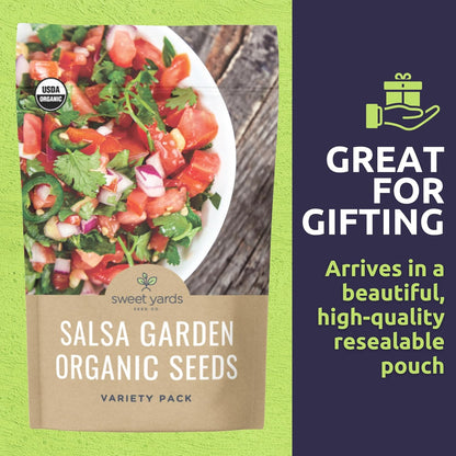 Organic Salsa Garden Seeds Variety Pack - 8 Individual Packs - 2025 Season - Cayenne Pepper, Roma Tomato, Cilantro and More! for Indoor & Outdoor Planting (Non-GMO, Certified Organic)
