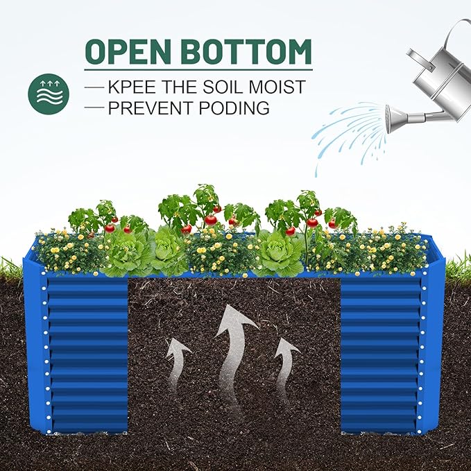 Land Guard 6x3x3ft Rectangular Galvanized Raised Garden Beds, Large-Capacity Metal Planter Box Outdoor, Durable Deep Raised Garden Bed 3ft Tall, Raised Beds for Gardening Vegetables, Royal Blue