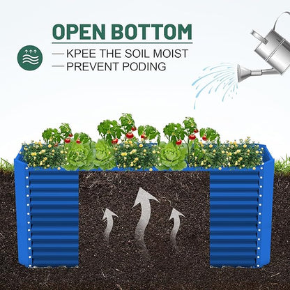 Land Guard 6x3x3ft Rectangular Galvanized Raised Garden Beds, Large-Capacity Metal Planter Box Outdoor, Durable Deep Raised Garden Bed 3ft Tall, Raised Beds for Gardening Vegetables, Royal Blue