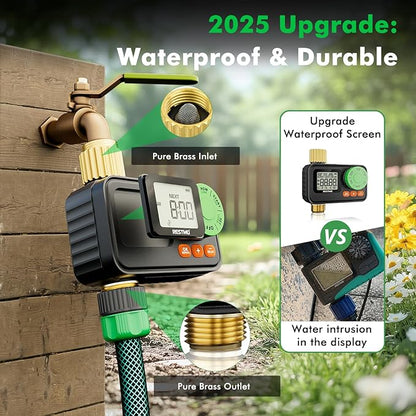 RESTMO RF Remote Controlled Sprinkler Timer with Brass Inlet & Outlet, Programmable Water Timer for Garden Hose, Automatic | Manual | Rain Delay for Outdoor Faucet, Drip Irrigation and Lawn Watering
