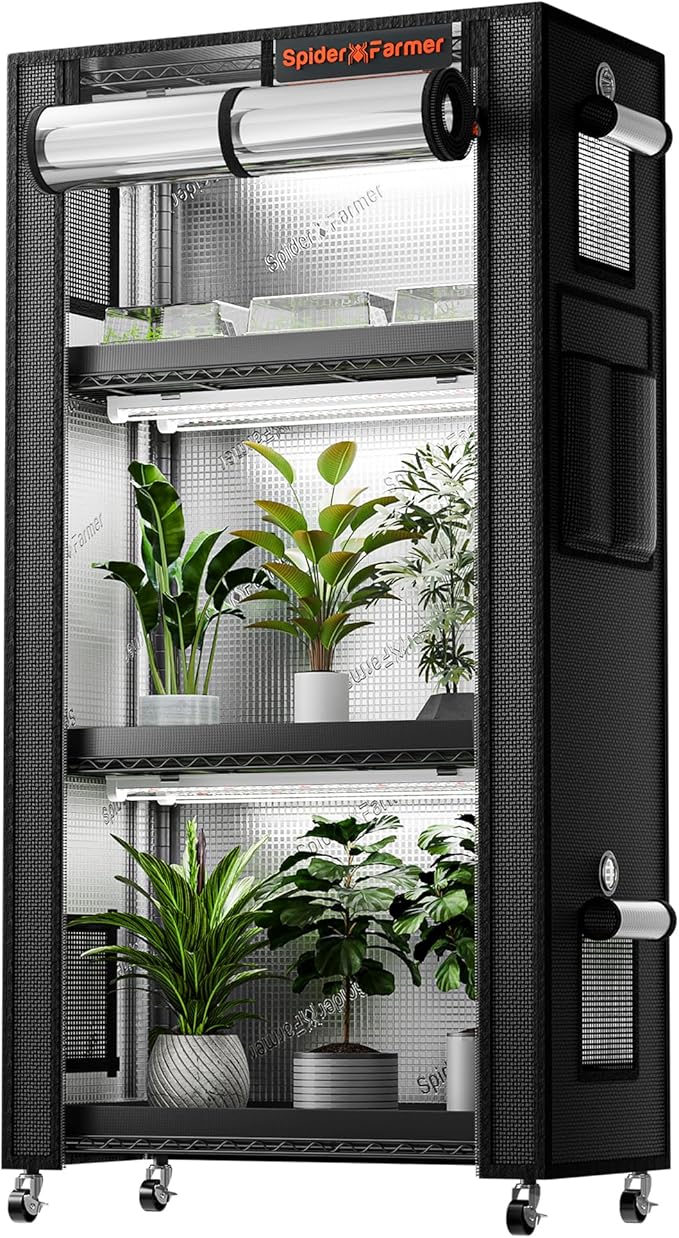 Spider Farmer 2025 Plant Stand with Grow Lights, 4-Tier Plant Shelf with 6Pcs 2ft Full Spectrum LED Lamp and Grow Tent, for Veg Seed Starting Plants Growth Greenhouse 28Lx14Dx59H (Update)