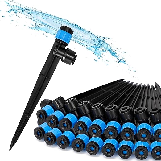 Bonviee 20-Pack Drip Irrigation Emitters, 1/4" Push-to-Connect Irrigation Stakes – Adjustable 360° Water Saving Garden Sprinklers for Potted Plants, Lawn, Vegetable Beds