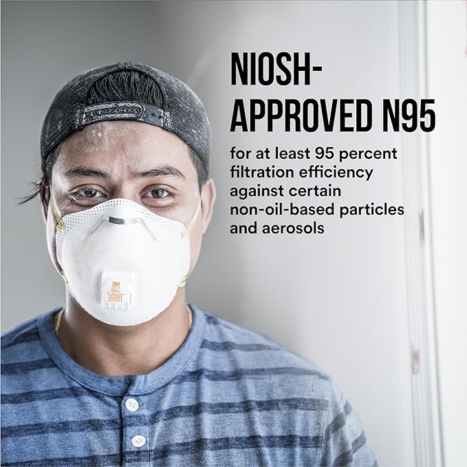 3M N95 Respirator 8511, 10 Pack, NIOSH-APPROVED N95, Features 3M COOL FLOW Exhalation Valve, Relief From Dusts & Certain Particles During Sanding, Pollen, Mold Spores, Dust Particles (8511DB1-A-PS)