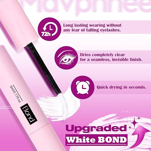 Mavphnee Lash Bond and Seal Clear Strong Hold Eyelash Adhesive Quick Drying Cluster Lash Glue 72Hours Long Lasting 2 in 1 Eyelashes Glue for DIY Lash Extensions Waterproof Cluster Glue