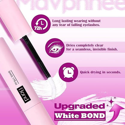 Mavphnee Lash Bond and Seal Clear Strong Hold Eyelash Adhesive Quick Drying Cluster Lash Glue 72Hours Long Lasting 2 in 1 Eyelashes Glue for DIY Lash Extensions Waterproof Cluster Glue