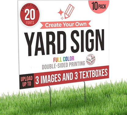 24x18" Double Sided Custom Yard Sign with Metal Stakes, Personalized Full Color Corrugated Yard Sign for Outdoors, Front and Back Custom Printed Personalized Lawn Signs 10 Pack (Design 1)