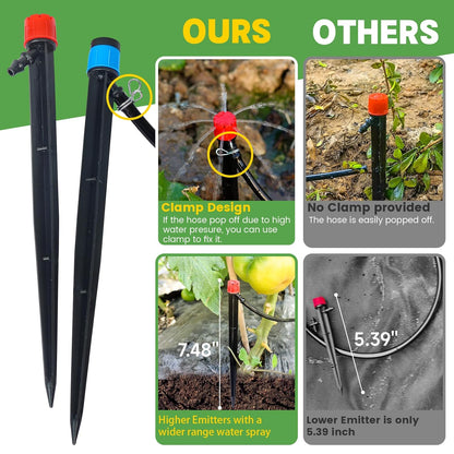 110ft Drip Irrigation System Kit, Garden Watering System DIY Automatic Irrigation Equipment Set for Lawn Raised Bed Greenhouse Plant Watering with 1/4'' Tubing, Drip Emitters, Connectors