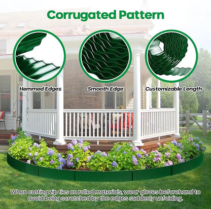 Corrugated Metal Garden Edging, Sturdy Tall Landscape Edging Borders, Perfect DIY for Flower Beds, Lawn and Pathway, Tree Surrounds, Paver Edges (Green, 6"×20FT)