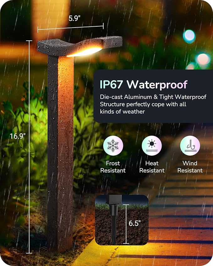 EDISHINE Smart Halloween Landscape Path Lights, RGBW 350LM Plug in LED Pathway Lights, APP Control, Compatible with Alexa & Google, Music Sync, Waterproof Aluminum Outdoor Landscape Lighting for Yard