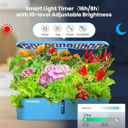 Sainlogic Hydroponics Growing System Kit, 12 Pods Watering Planter, Smart Indoor Garden with APP & WiFi Connected, 5 X Growth with 24W LED, Quiet Pump, for Vegetables, Herbs and Flowers