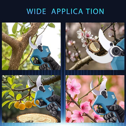 Electric Pruning Shears Cordless,1.6" Brushless Power Pruner with 2x2.0Ah Batteries,21V garden shears 2.5" Max Opening with LCD Display & 3 Pairs SK5 Blade for Tree Trimming,Branch Cutting