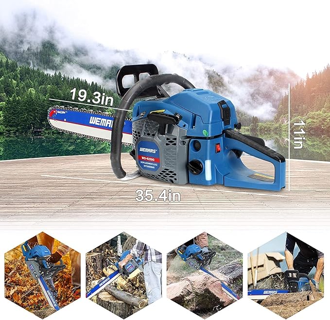 2-cycle 62CC Chainsaw Saw Gas Powered 20" Chain Saws Cordless Petrol Saw Handheld Chainsaw for Cutting Wood Trees Branches(6220G)