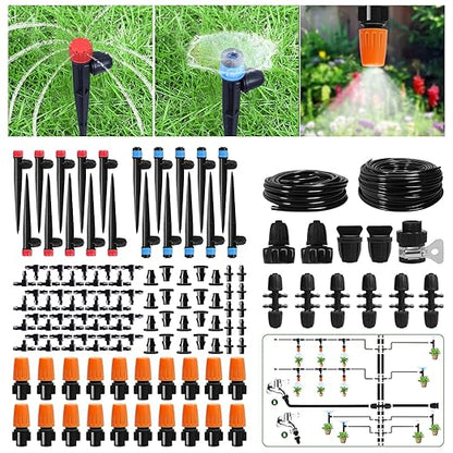 260 FT Drip Irrigation System Kit, Automatic Garden Watering System with 1/2" & 1/4" Tube for Greenhouse, Lawn, Raised Bed, Micro Misting Plant Sprinkler System, Adjustable Drip Emitters