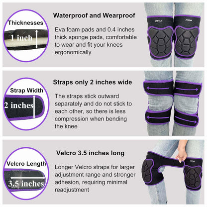 Gardening Knee Pads for Women Work, Adjustable Flooring Knee Pad for Men Construction, Cleaning Knee Protector with Thick Padded Knee Cushion for Roofing Tiling Repairing Housekeeping, Purple XL (1 Pair)