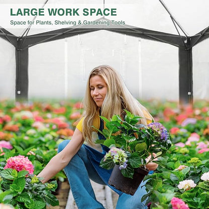 EAGLE PEAK 12x8 Portable Walk in Greenhouse with Polyester Reinforced Corners, Instant Pop up Indoor Outdoor Gardening Green House, Roll Up Zipper Entry Doors and Mesh Windows, Gray/White