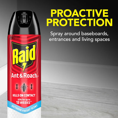 Raid Ant & Roach Killer Spray For Listed Bugs, Keeps Killing for Weeks, Fresh Scent, 17.5 oz