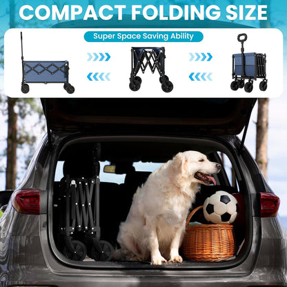 Collapsible Wagon with Tailgate, Wagons Carts Foldable with 350lbs Capacity, Lightweight Portable Utility Wagon Cart for Shopping Camping Sports Garden (Navy)